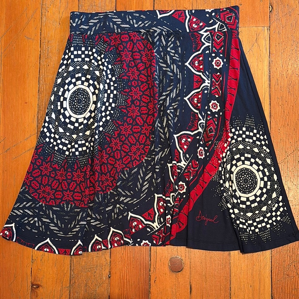 Desigual Red and Black A-Line Wrap Skirt